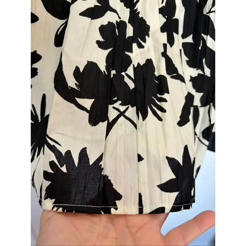 Moon River Floral Print A-line Full Midi Skirt Ivory, Black Size L